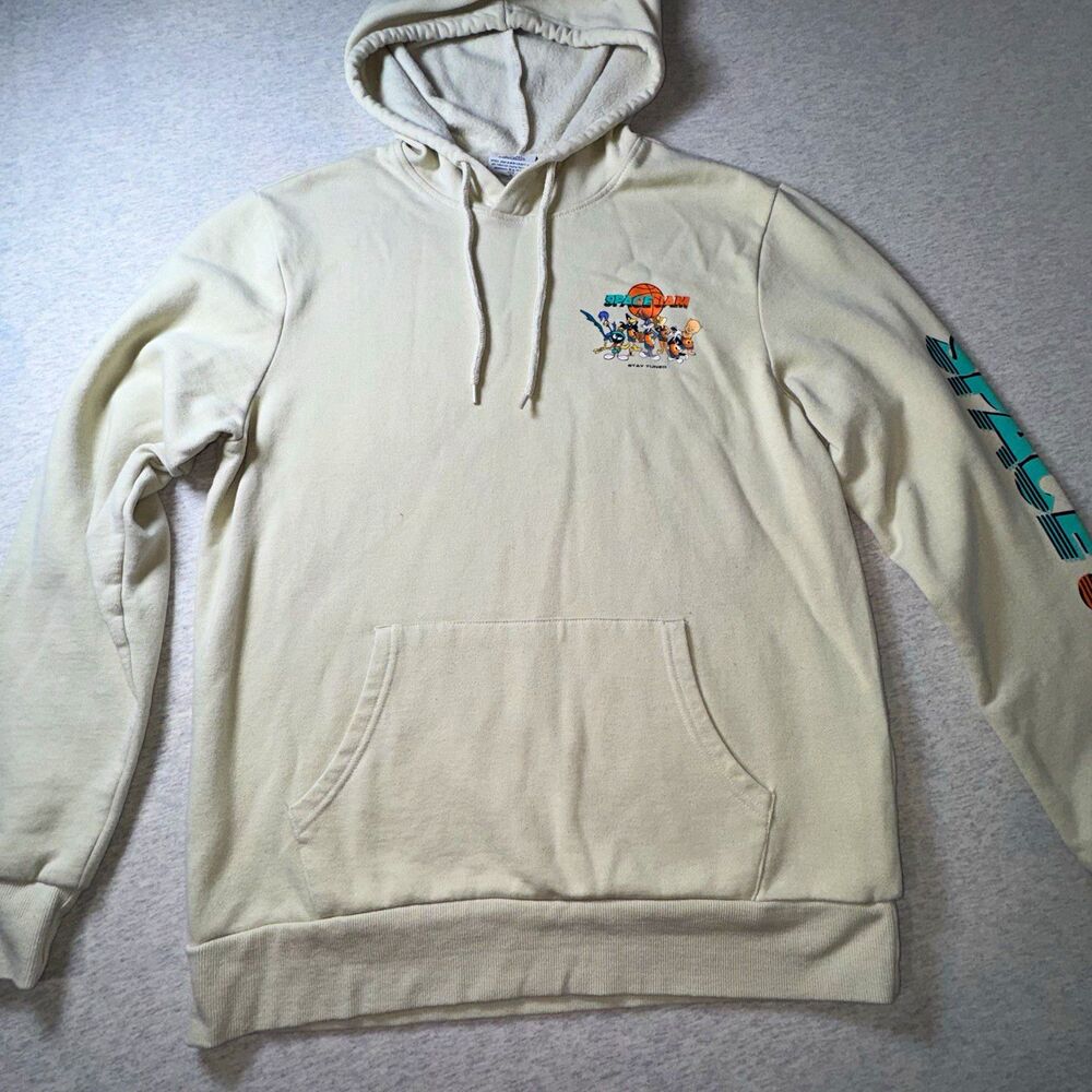 Space Jam: A New Legacy Men's Beige Pullover Hoodie Fleece Graphic Logo Size M